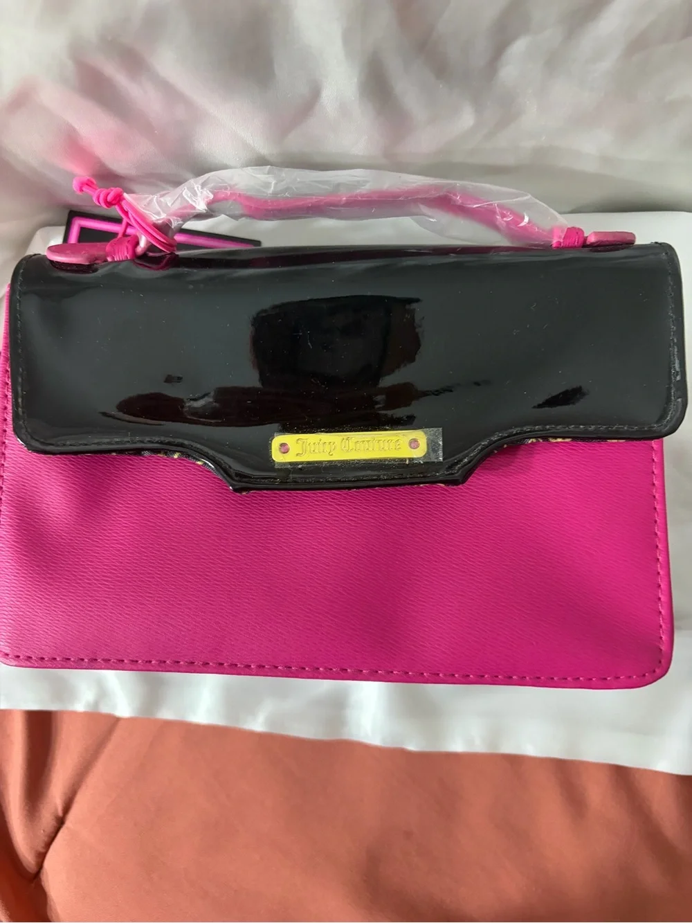 NWT Juicy  Couture Pink and Black Top-Handle Foldover Clutch